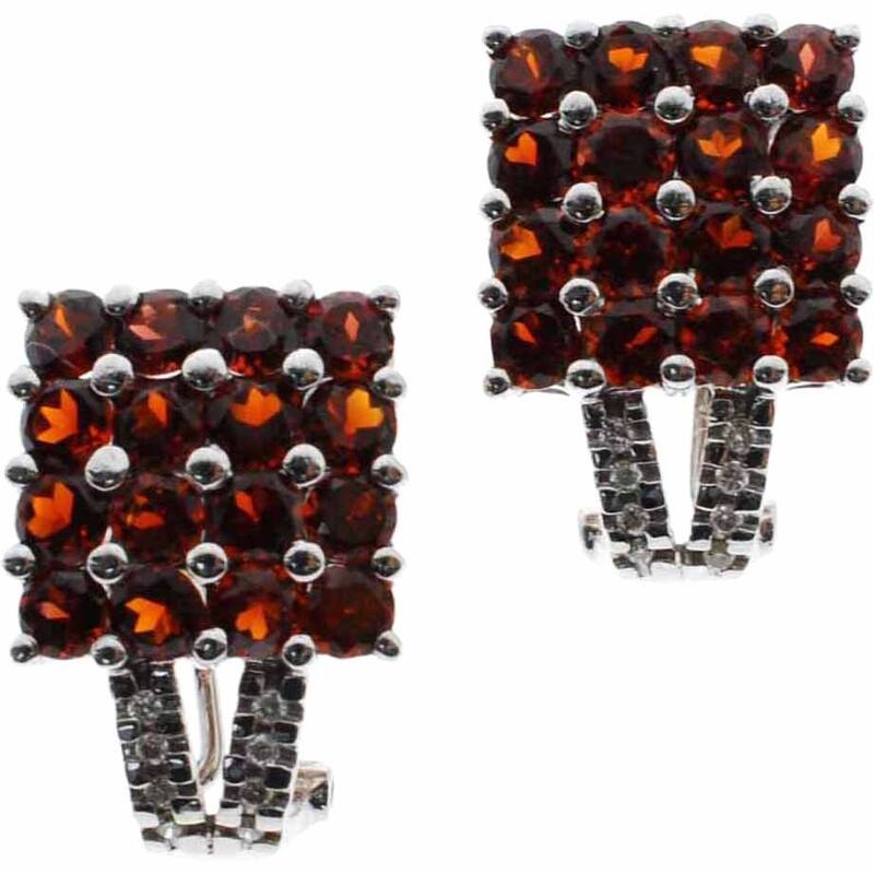 Kabella 14k White Gold Gemstone 1/10ct TDW Diamond Square Earrings (G-H, SI2-I1) - January - Red - Garnet