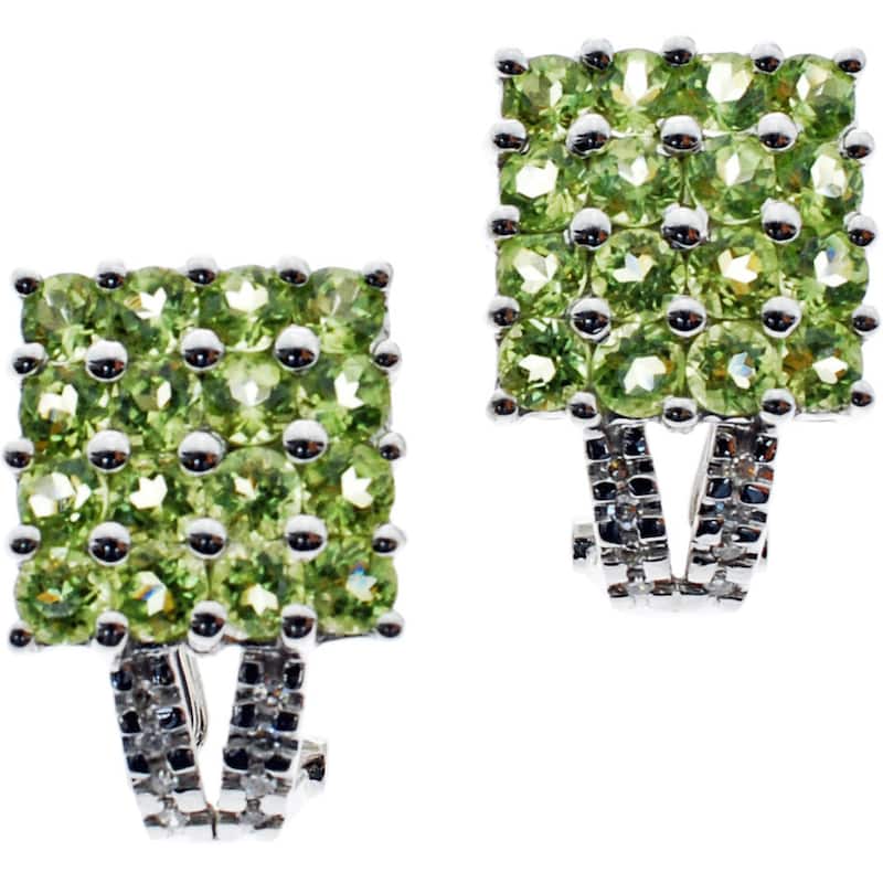 Kabella 14k White Gold Gemstone 1/10ct TDW Diamond Square Earrings (G-H, SI2-I1) - August - Green - Peridot