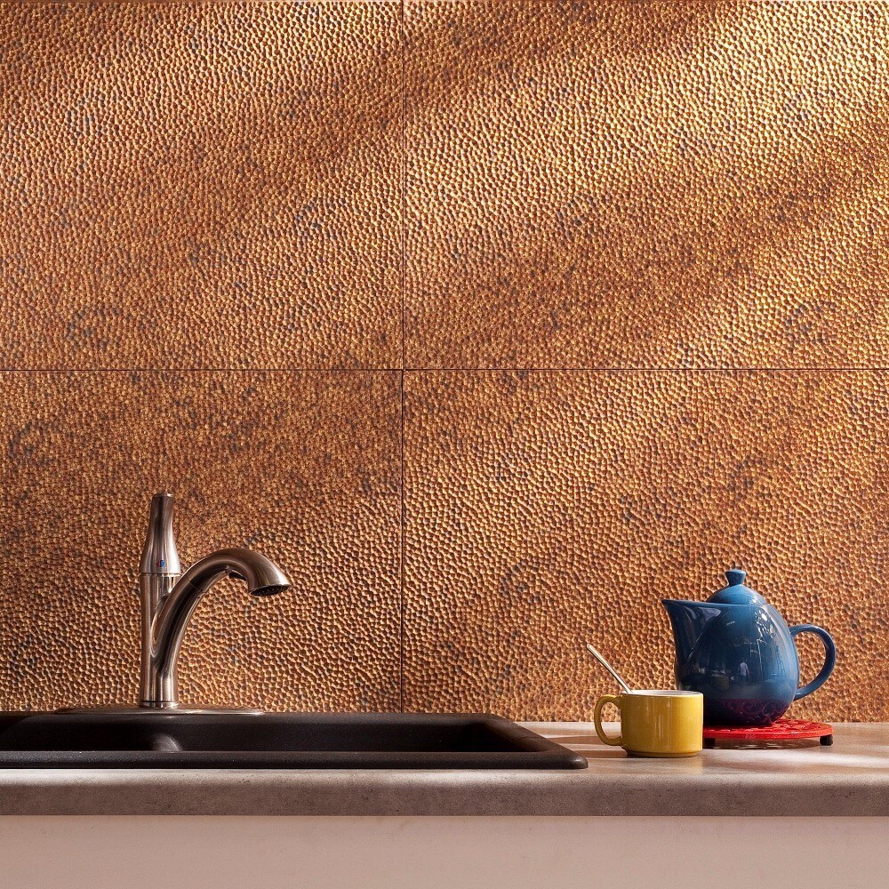 Shop Fasade Hammered Cracked Copper 18 In. X 24 In. Backsplash - Shop Fasade Hammered Cracked Copper 18 In. X 24 In. Backsplash
