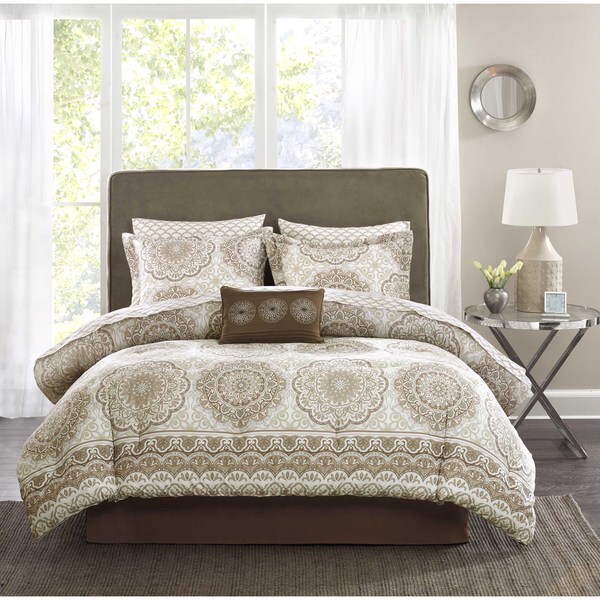 Madison Park Essentials Medina Taupe Complete Comforter and Cotton Sheet Set