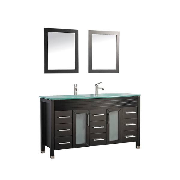MTD Vanities 61-in White Double Sink Bathroom Vanity with Painted Glass Top