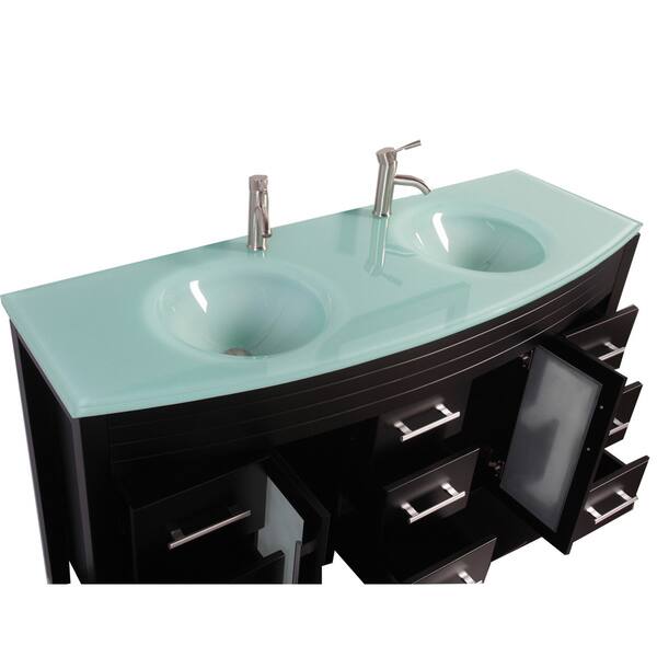 MTD Vanities 61-in White Double Sink Bathroom Vanity with Painted Glass Top