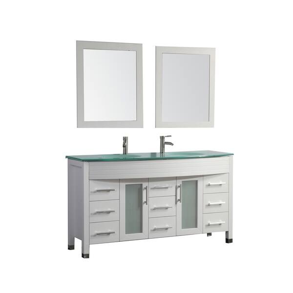 MTD Vanities 61-in White Double Sink Bathroom Vanity with Painted Glass Top