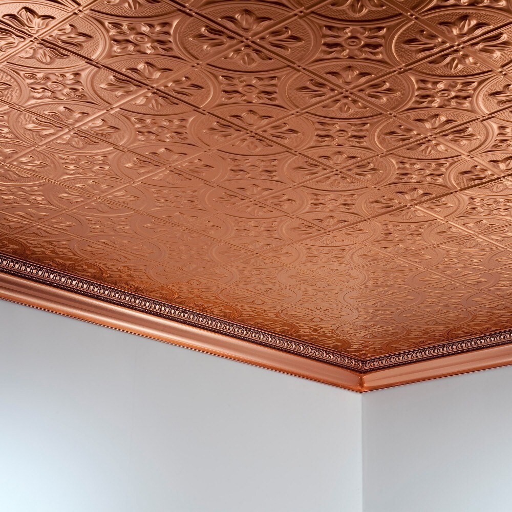 Fasade Traditional Style 2 Polished Copper 2 Ft X 4 Ft Glue Up Ceiling Tile