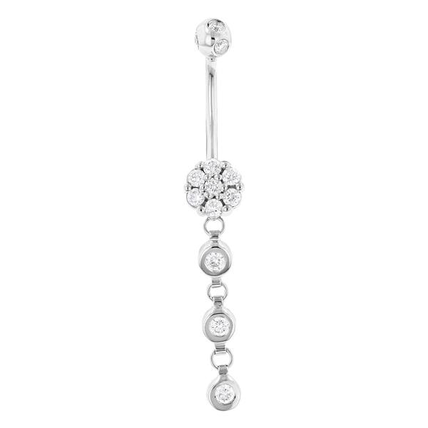 FB Jewels Solid 10K Yellow Gold Tops Down 4 Dangle Cubic Zirconia CZ Belly Dangle 