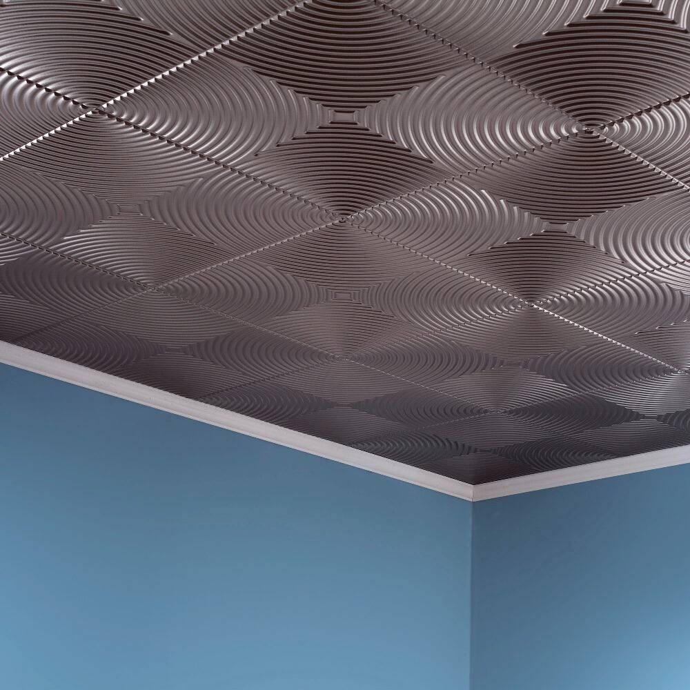Fasade Echo Brushed Nickel 2 ft. x 2 ft. Glue-up Ceiling Tile