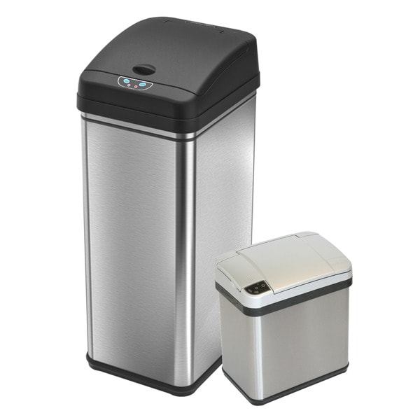 2 PCS Blue & Pink 50L Electronic Touchless Sensor Automatic Trash Can 13 Gallon Touch Free Automatic Trash Can High Capacity Plastic Garbage Can Trash Can with Lid for Kitchen Living Room Office