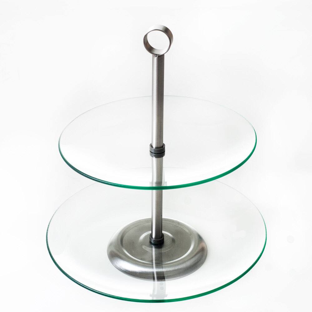 Dessert Tower - 2-Tier Round Glass Display Stand by Chef Buddy (Silver)