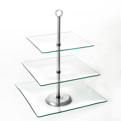 Chef Buddy Three Tier Square Glass Buffet and Dessert Stand