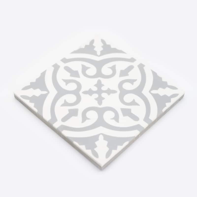 Handmade Argana in White and Grey Tile, Pack of 12 (Morocco)