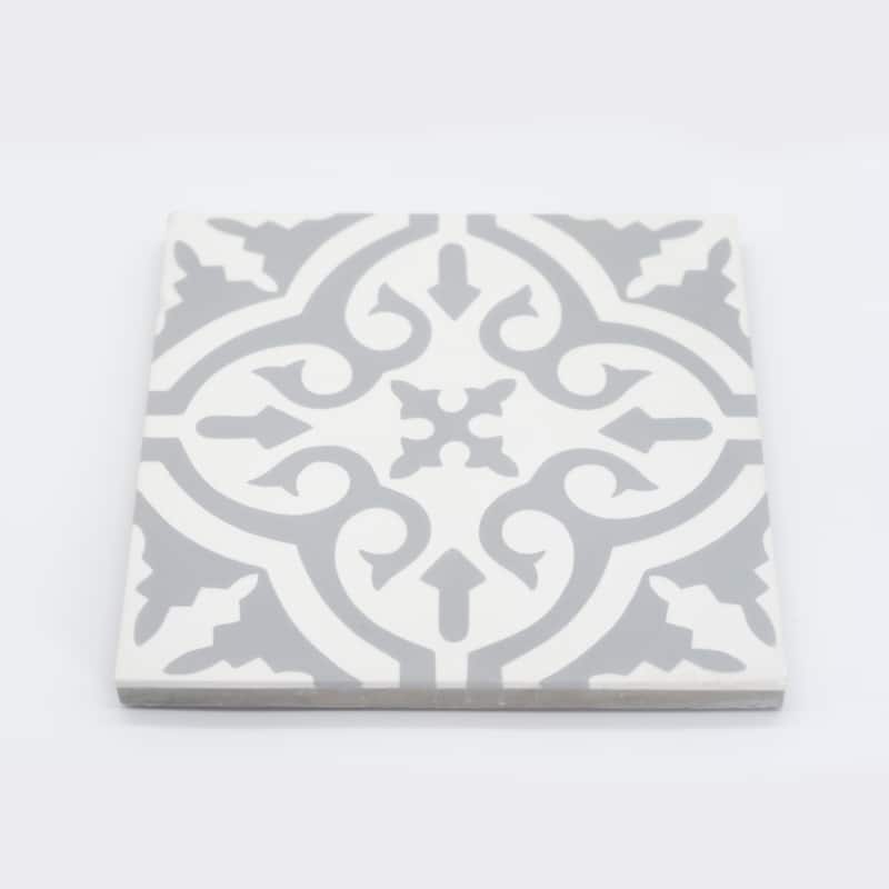 Handmade Argana in White and Grey Tile, Pack of 12 (Morocco)