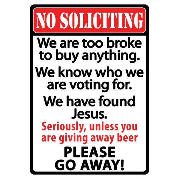 Rivers Edge Products 12-inch x 17-inch Tin Sign No Soliciting