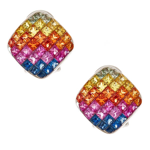 Shop 14k White Gold Multi-colored Sapphire Stud Earrings - On Sale ...