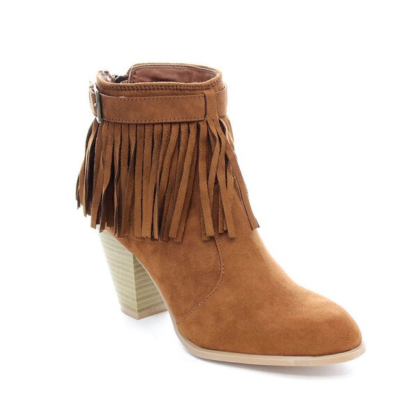 Shop Qupid Salty-21x Women's Fringe Pointy Toe Stacked Chunky Heel ...