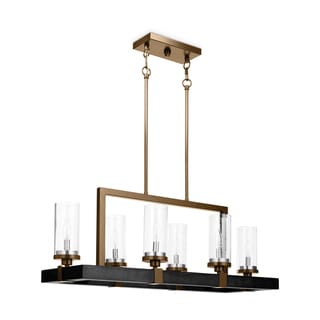 The Gray Barn Vineyard Metal and Wood 6-light Chandelier with Seeded Glass Shades (Dark Gold (Brass)) - Chandeliers For Bedrooms by Overstock.com