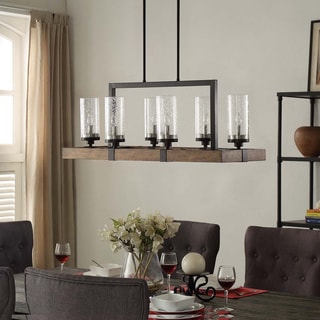The Gray Barn Vineyard Metal and Wood 6-light Chandelier with Seeded Glass Shades (Dark Bronze) - Chandeliers For Bedrooms by Overstock.com