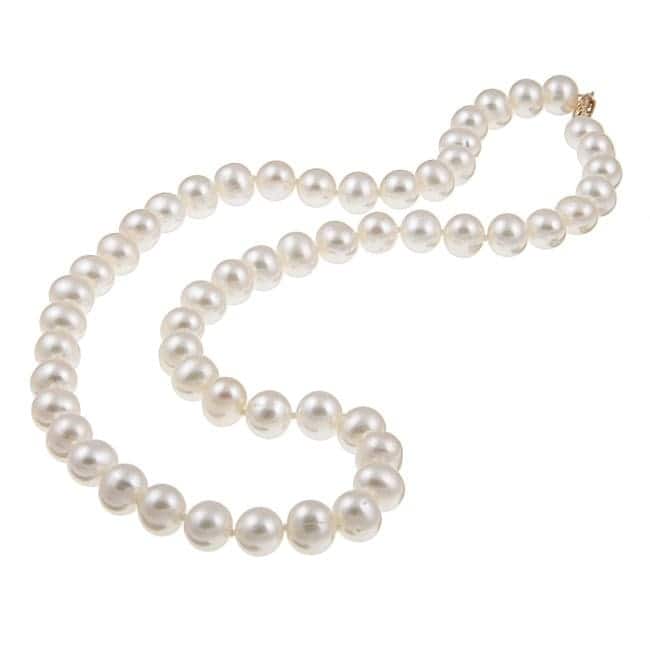 DaVonna 14k Yellow Gold 7-.5-8mm White Freshwater High Luster Pearl Necklace 16-inch