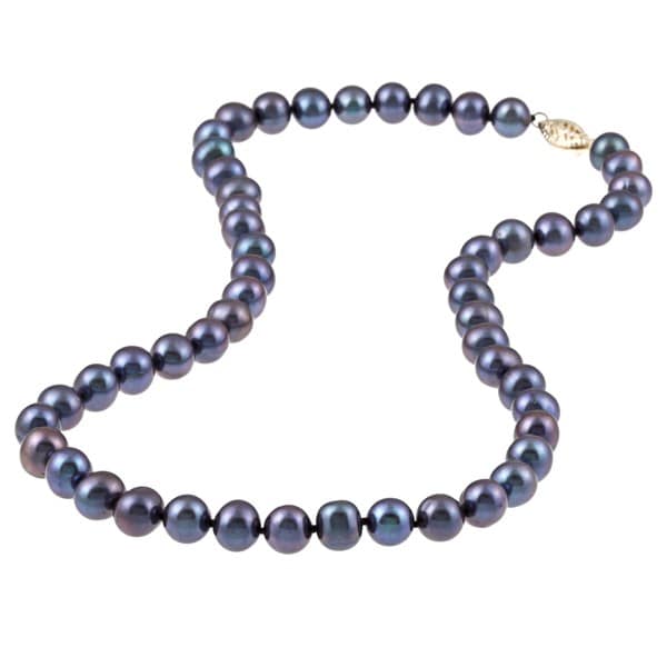 Shop DaVonna 14k Gold Cultured Freshwater Black Pearl Necklace (7.5-8 ...