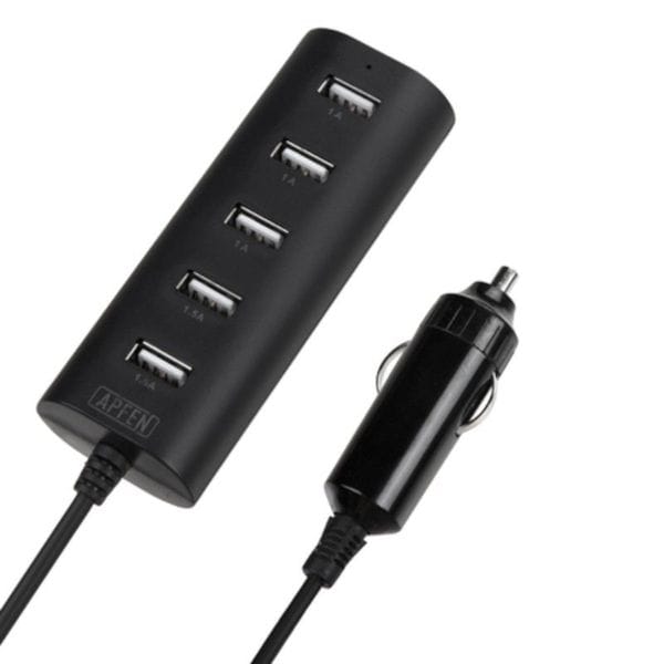 Insten Black 5 USBPorts Car Charger for Apple iPhone 6/ 6+/ Samsung
