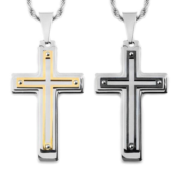 figaro chain cross pendant necklace gold cross necklace set of two Christmas gift layering necklace Double layered necklace