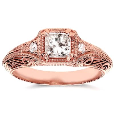 Annello by Kobelli 14k Rose Gold 5/8ct TDW Diamond Antique Filigree Engagement Ring