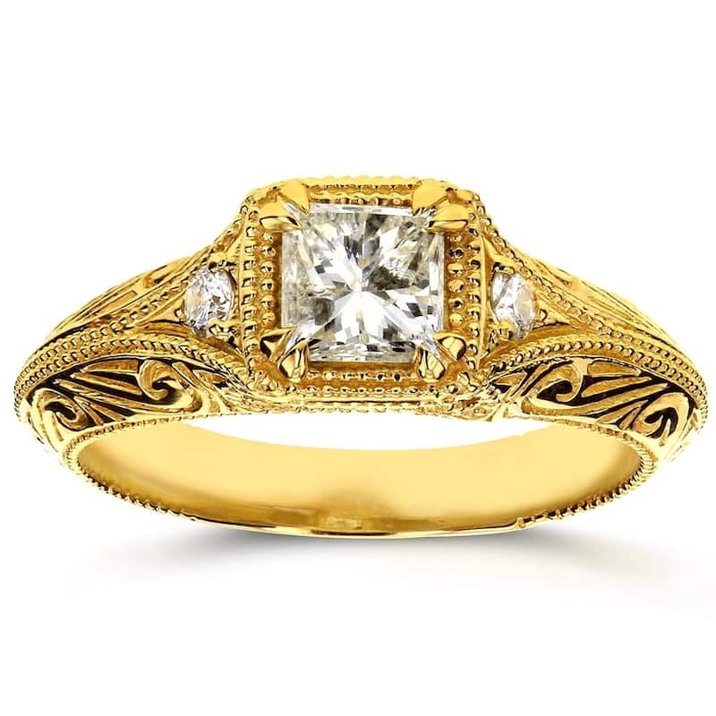 Annello by Kobelli 14k Yellow Gold 5/8ct TDW Diamond Antique Filigree Engagement Ring