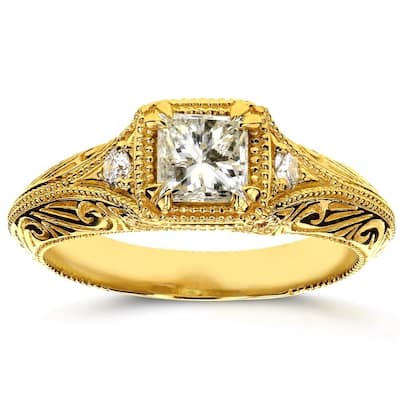 Annello by Kobelli 14k Yellow Gold 5/8ct TDW Diamond Antique Filigree Engagement Ring