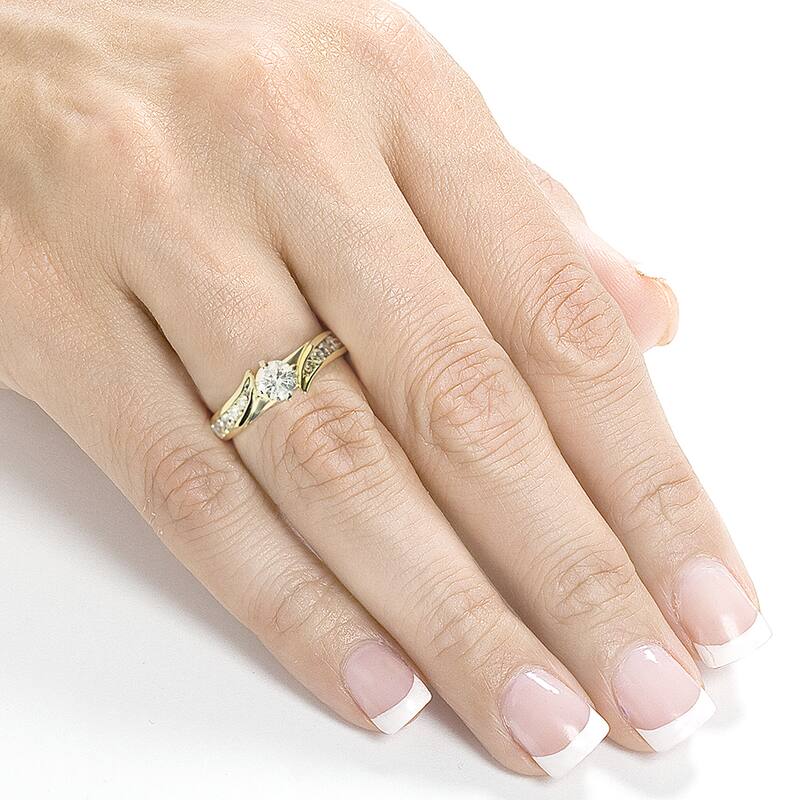 Annello by Kobelli 14k Yellow Gold 1ct TDW Round Diamond Bypass Engagement Ring