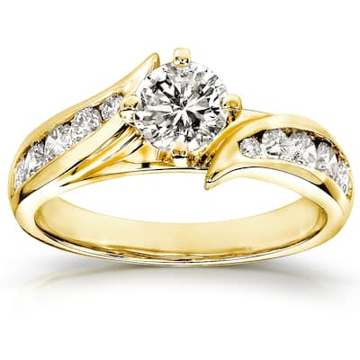 Annello by Kobelli 14k Yellow Gold 1ct TDW Round Diamond Bypass Engagement Ring