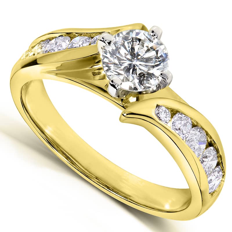 Annello by Kobelli 14k Yellow Gold 1ct TDW Round Diamond Bypass Engagement Ring