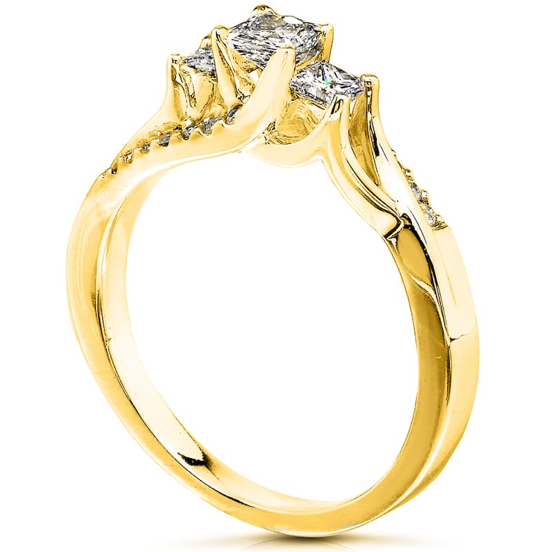 Annello by Kobelli 14k Yellow Gold 1/2ct TDW Princess Diamond Curved Three Stone Bridal Ring Set