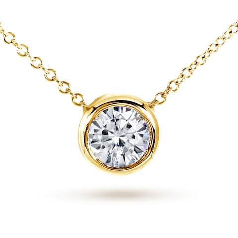 Annello by Kobelli 14k Yellow Gold 1ct Round Moissanite (GH) Solitaire Bezel Necklace