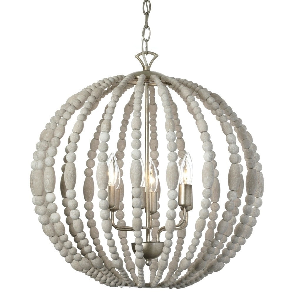 Dainolite 6-light Chandelier in White Washed Wood with Palladium Gold Trim (60 to 100 Watts) - Chandeliers For Bedrooms by Overstock.com