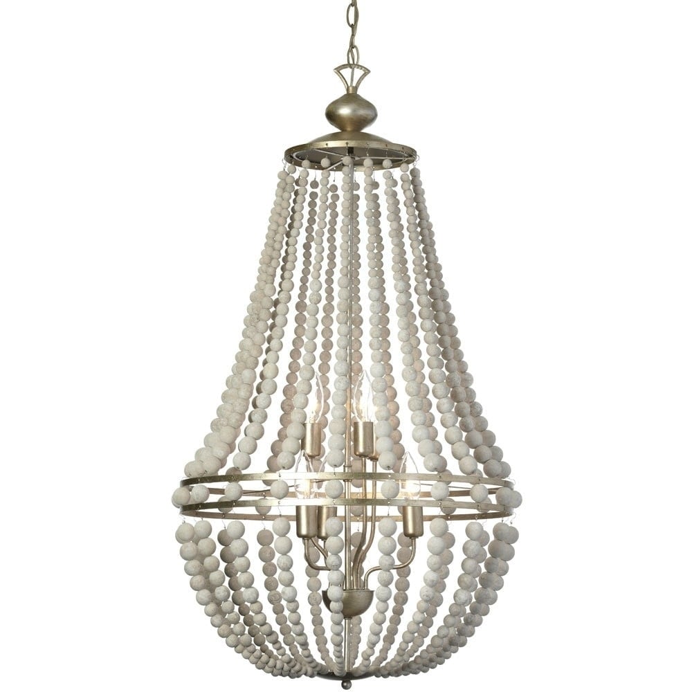 Dainolite 6-light Vertical Chandelier in White Washed Wood with Palladium Gold Trim (60 to 100 Watts) - Chandeliers For Bedrooms by Overstock.com