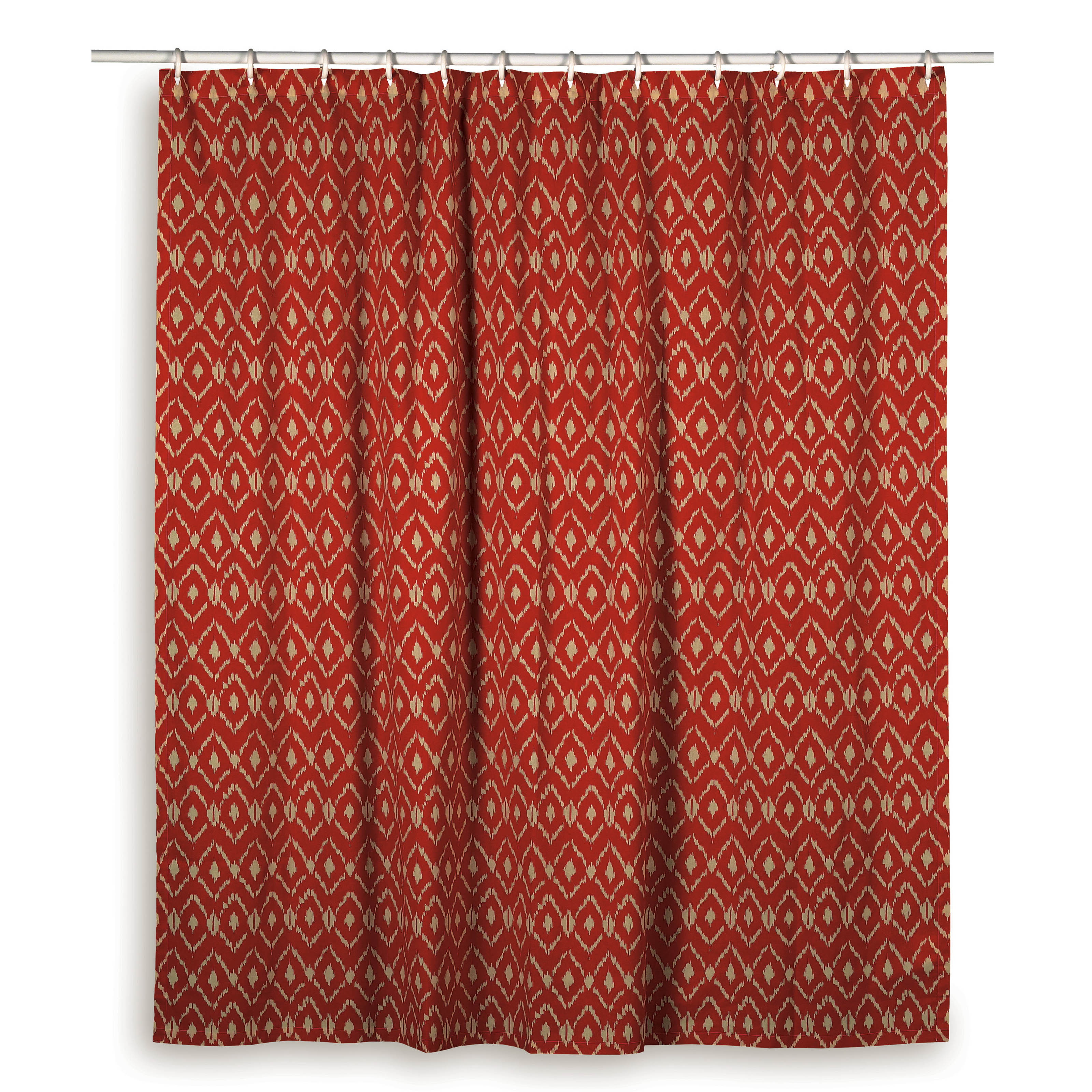 red and teal shower curtain