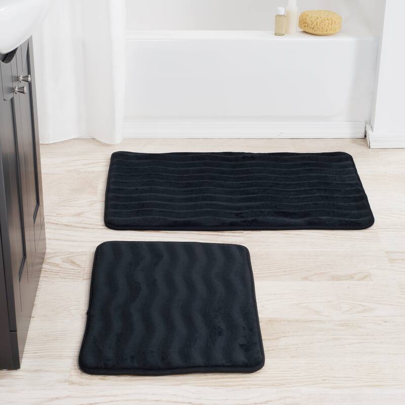 Set of 2 Bath Rugs – Non-Slip Memory Foam Bath Mats for Bathroom by Windsor Home - Black