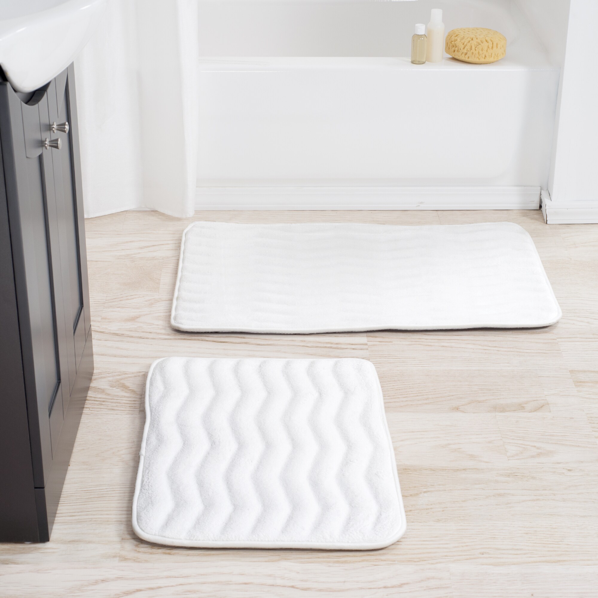 3-Piece Wave Solid Bathroom Rug Set Memory Foam Bath Mats NEW ARRIVAL SALE!!!! 