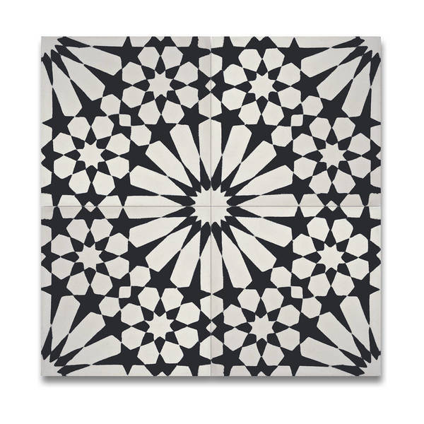 Agdal Balck and White Handmade Moroccan 8 x 8 inch Cement and Granite Floor or Wall Tile (Case of 12)