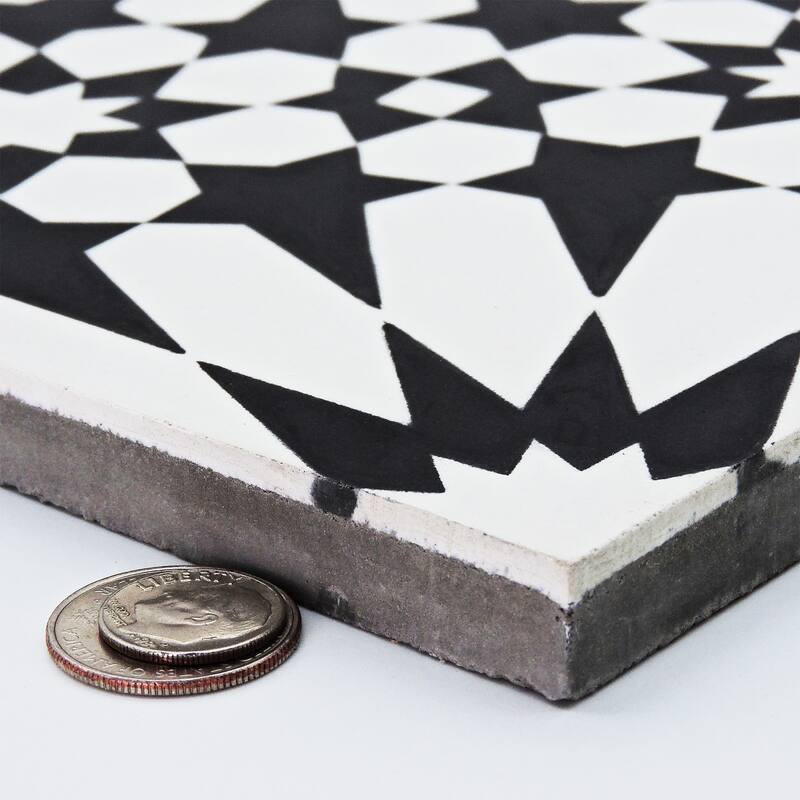 Handmade Agdal Black/White Tile, Pack of 12 (Morocco)