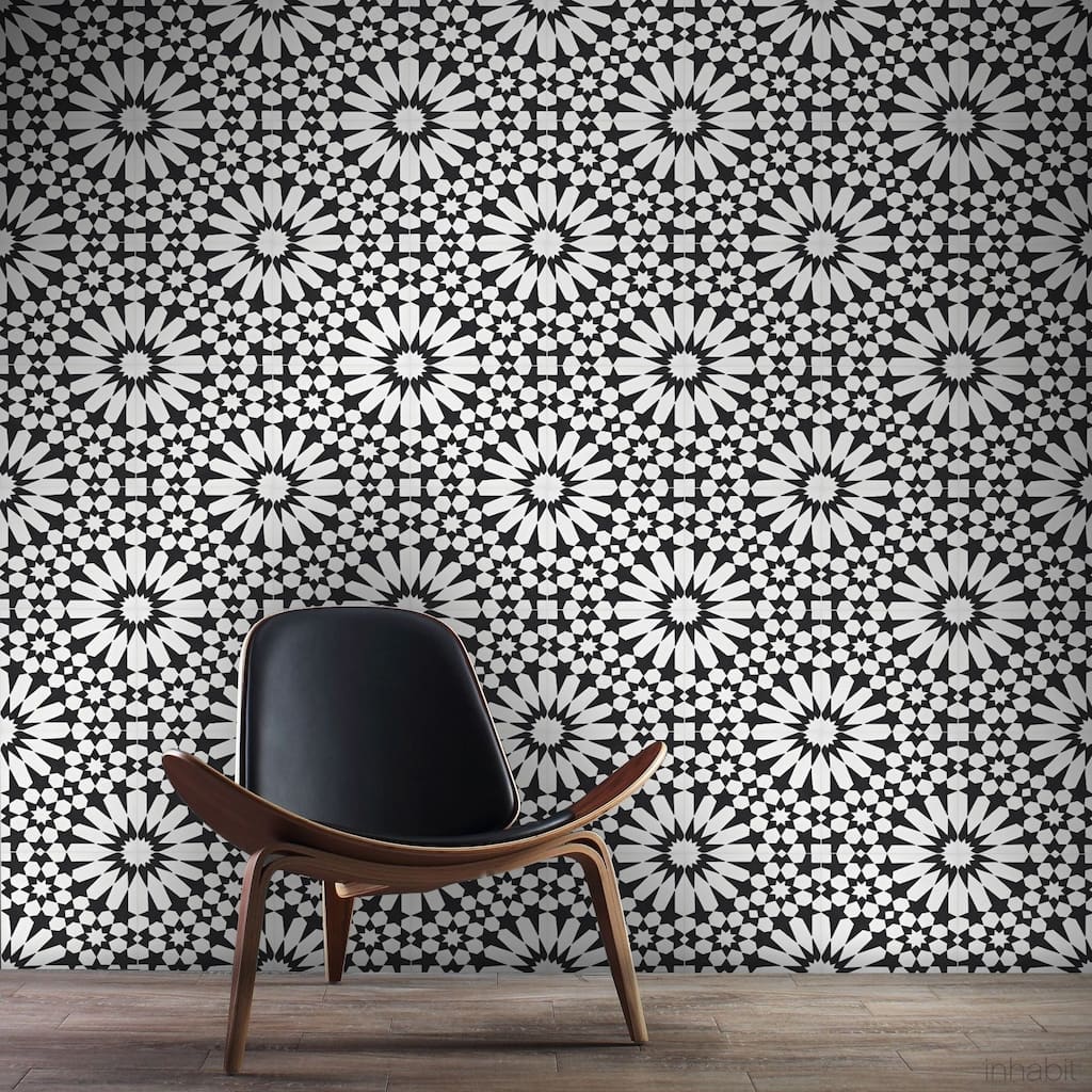 Handmade Agdal Black/White Tile, Pack of 12 (Morocco)