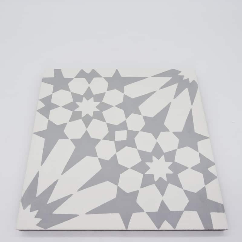 Handmade Agdal in Grey and White Tile, Pack of 12 (Morocco)