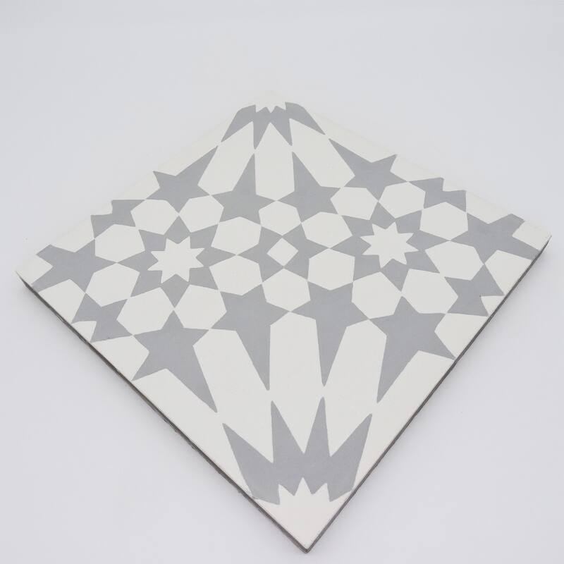 Handmade Agdal in Grey and White Tile, Pack of 12 (Morocco)