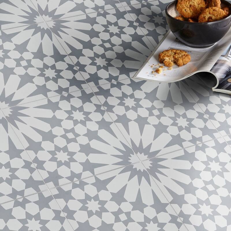 Handmade Agdal in Grey and White Tile, Pack of 12 (Morocco)