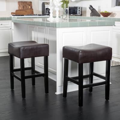 Portman 26-inch Bonded Leather Backless Counter Stool (Set of 2) by Christopher Knight Home - 15.50" D x 18.25" W x 26.20" H