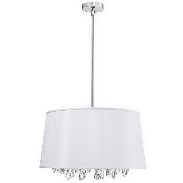 Dainolite 6-light Crystal Chandelier in Polished Chrome in White Baroness Fabric in Silver Lining (Less than 60 Watts) - Chandeliers For Bedrooms by Overstock.com