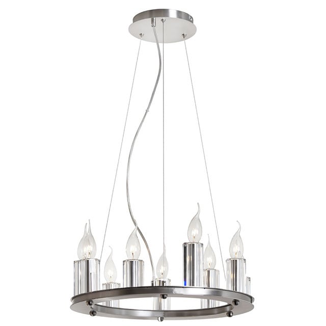 Dainolite 9-light Chandelier in Satin Chrome in Crystal Candle Covers - Satin Chrome (60 to 100 Watts) - Chandeliers For Bedrooms by Overstock.com