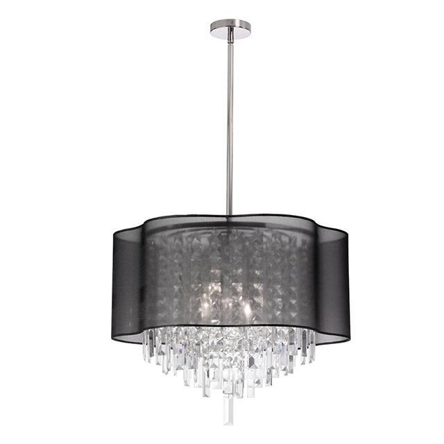6-light Crystal Chandelier in Polished Chrome in Black Laminated Organza Shade - Polished chrome (Less than 60 Watts) - Chandeliers For Bedrooms by Overstock.com