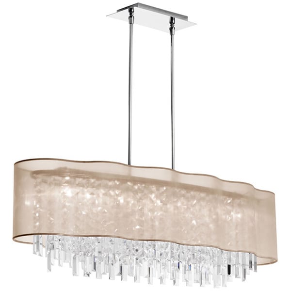 Dainolite 8 Light Horizontal Crystal Chandelier In Polished Dainolite 8 Light Horizontal Crystal Chandelier In Polished Chrome Gold Laminated Organza Shade