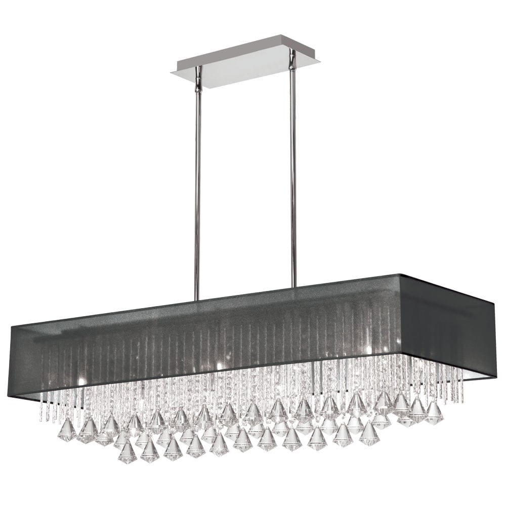 Dainolite 10-light Horizontal Crystal Polished Chrome Chandelier Black Laminated Organza Rectangular Shade - Polished chrome (Less than 60 Watts) - Chandeliers For Bedrooms by Overstock.com
