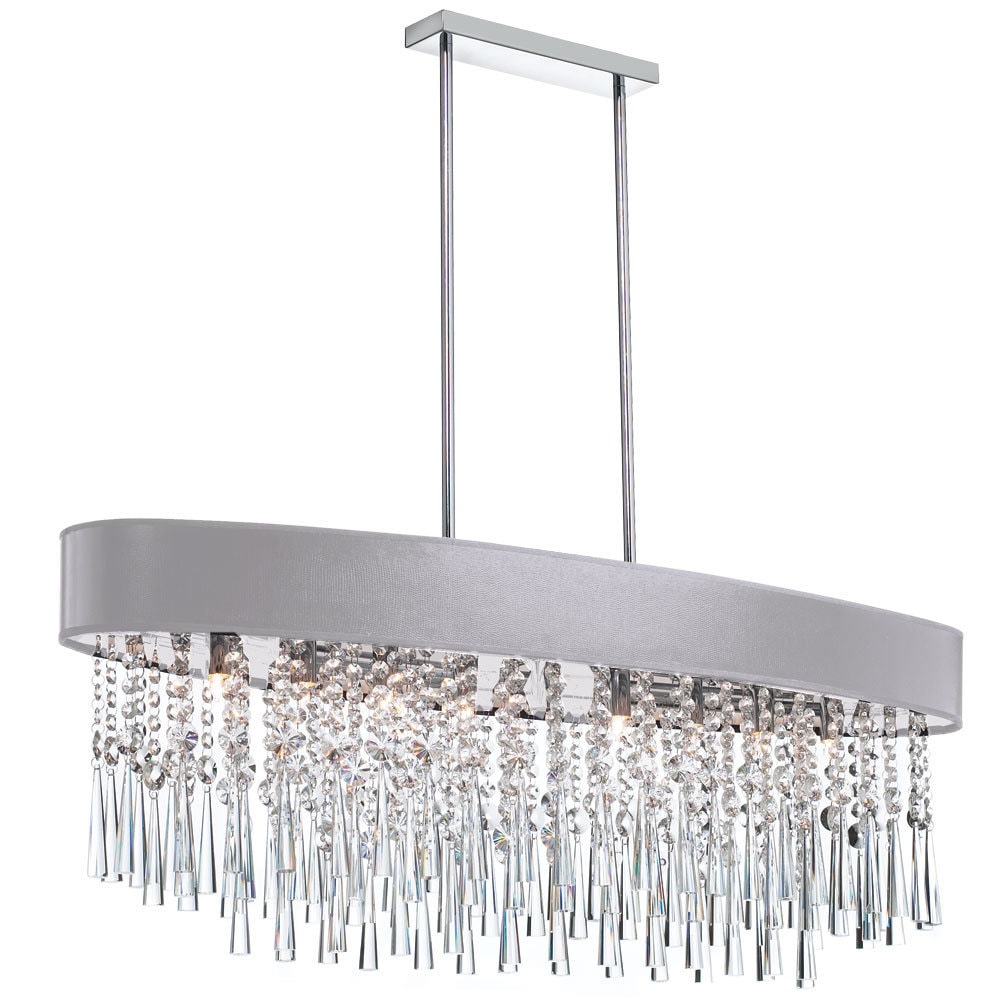 Dainolite 8-light Oval Crystal Polished Chrome Chandelier in Silver Micro Shade - Polished chrome (Less than 60 Watts) - Chandeliers For Bedrooms by Overstock.com